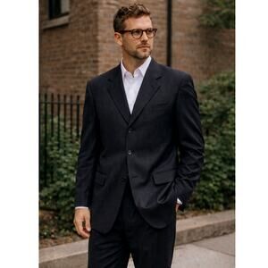 Harve Benard 44R WOOL 2-Piece Suit Jacket Pants 36x31 3 Button Blazer Black EUC!